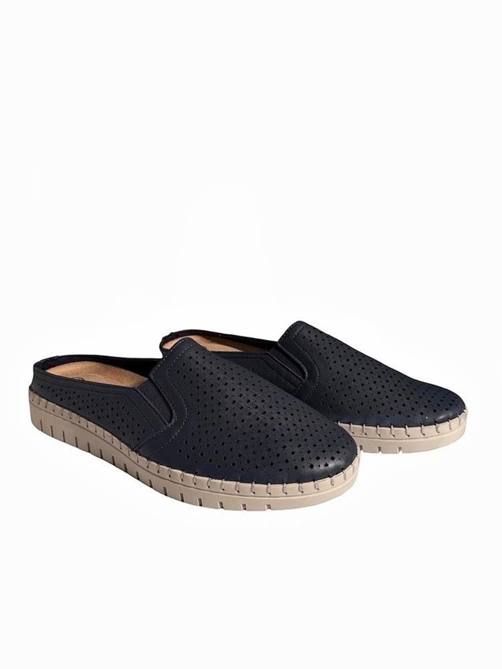 Bella Vita Refresh Women’s Navy Leather Perforated Slip-On Mules Size 7 W